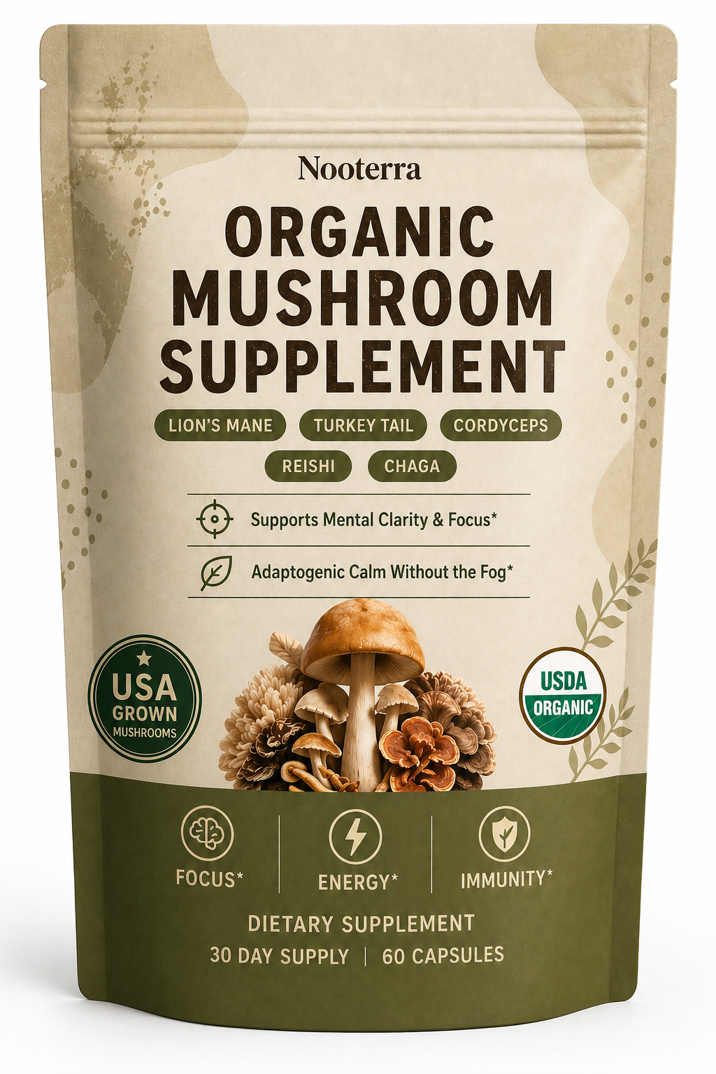 Nooterra Organic Mushroom Supplement — 60 Capsules